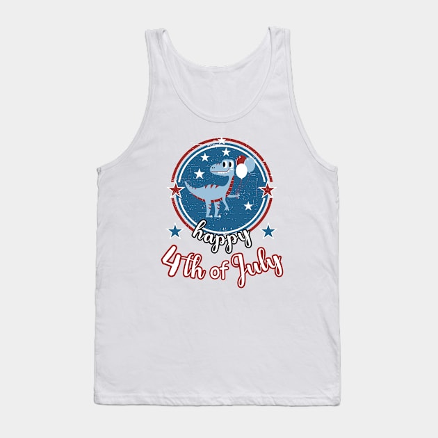 Happy 4th of July Cute Patriot Dinosaur Tank Top by Cute Pets Graphically